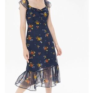 UO Bee Ruffle Cap Sleeve Midi Dress
